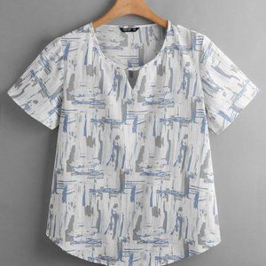 Allover Print Keyhole Neckline Blouse